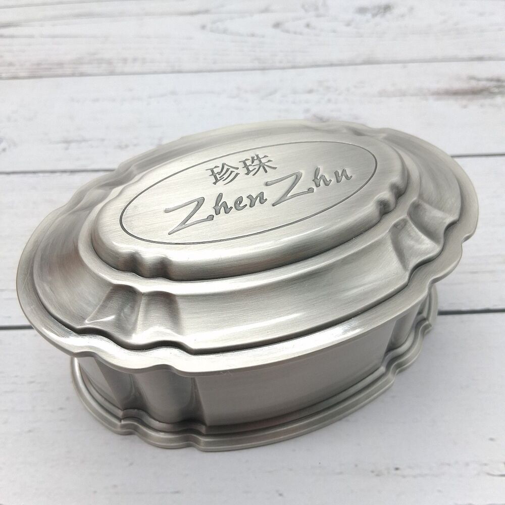 Pewter Jewelry/Trinket Box With Red Velvet Lining & Pouch Hinged Lid Zhen Zhu - Picture 2 of 12